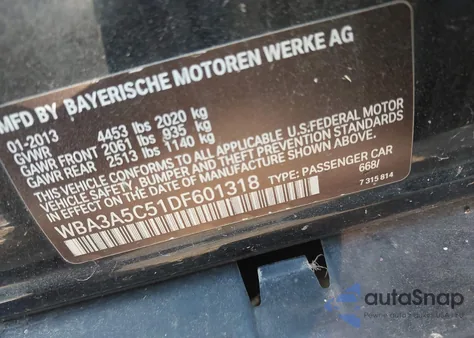 2013 BMW 328I I z USA, uszkodzony, nr VIN WBA3A5C51DF601318